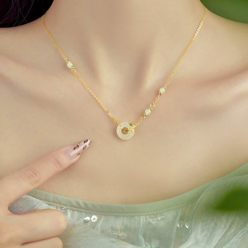 Hetian Jade Peace Buckle Necklace Pendant for Abundance
