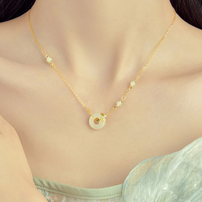 Hetian Jade Peace Buckle Necklace Pendant for Abundance