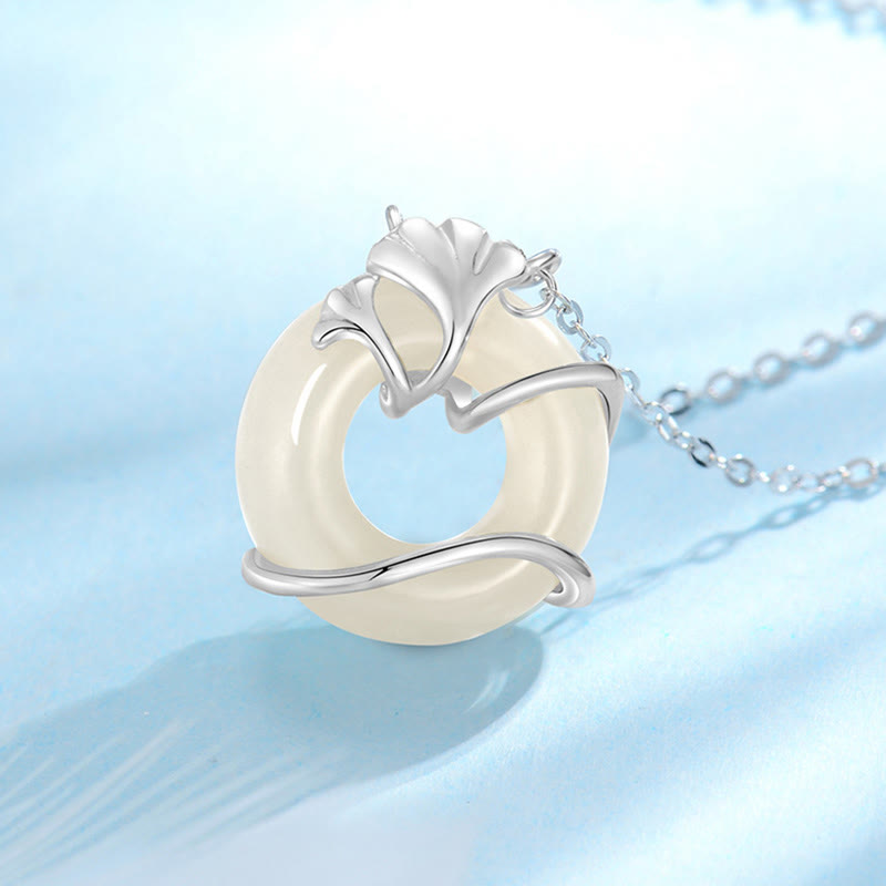 Hetian Jade Peace Buckle Necklace Pendant in Sterling Silver