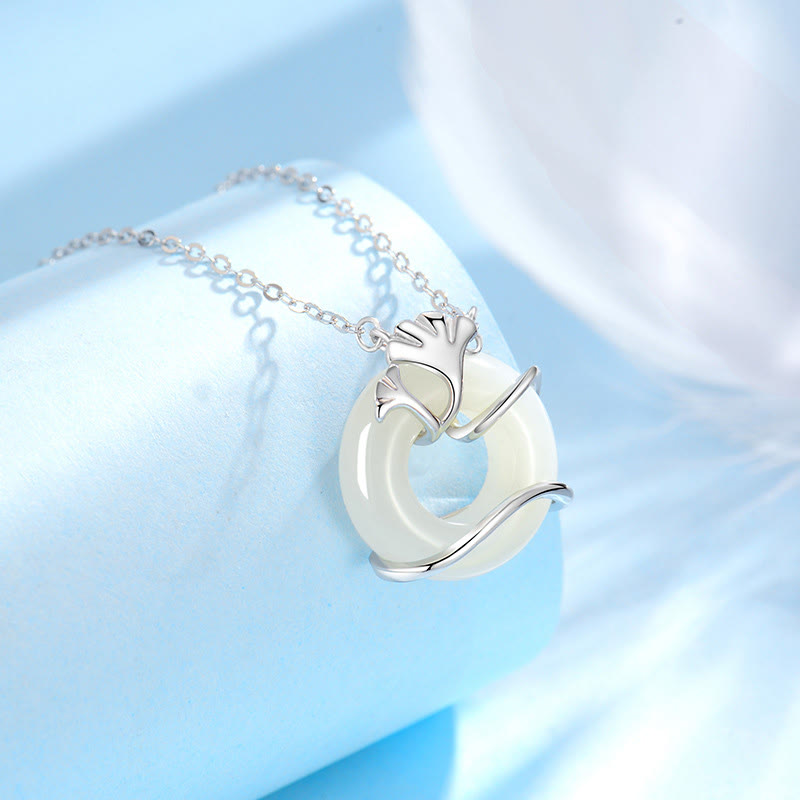 Hetian Jade Peace Buckle Necklace Pendant in Sterling Silver