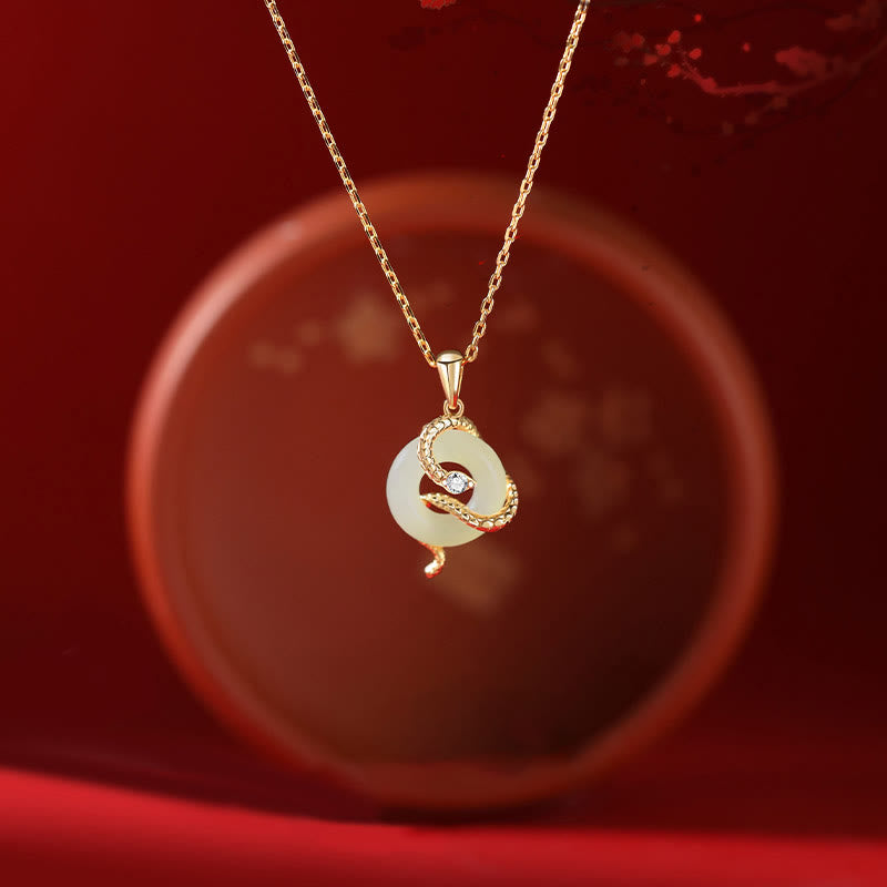Hetian Jade Peace Buckle Necklace for Year of the Snake Luck