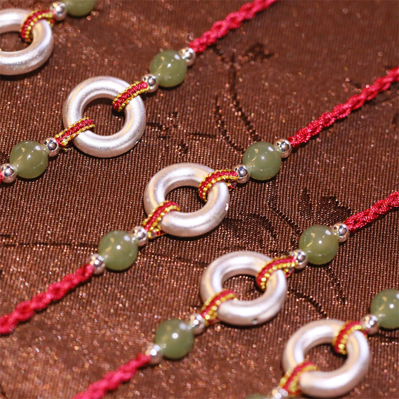 Hetian Jade Peace Buckle Red String Bracelet