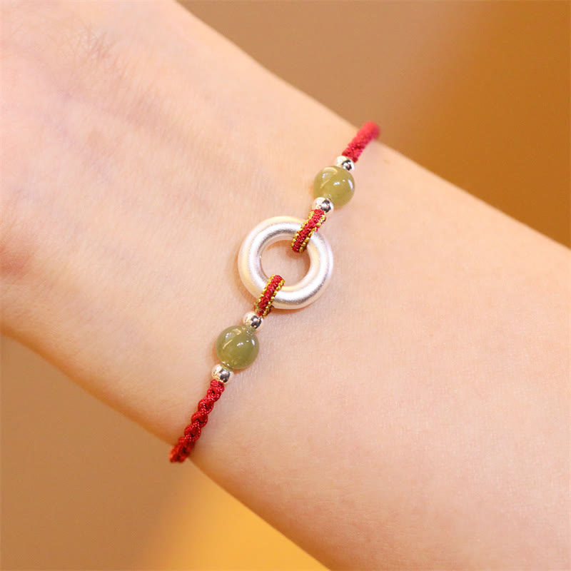 Hetian Jade Peace Buckle Red String Bracelet