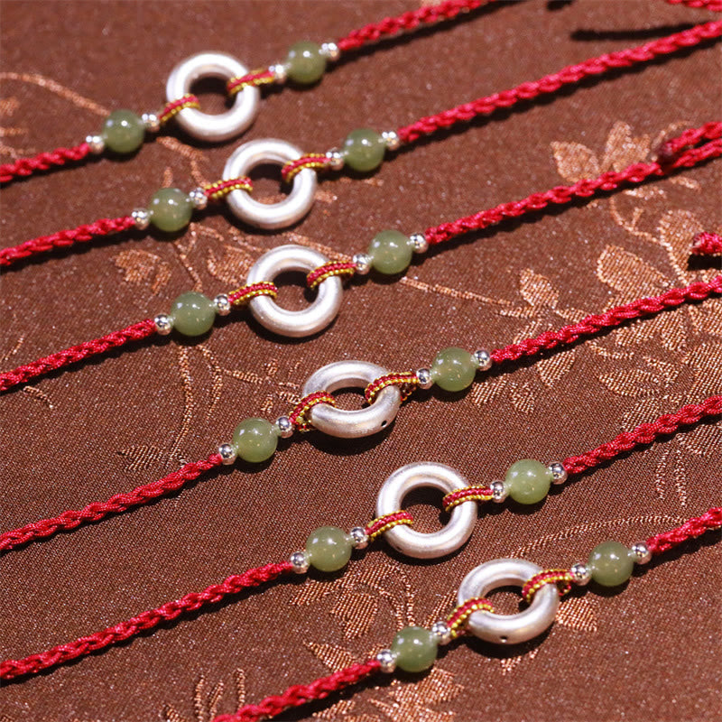 Hetian Jade Peace Buckle Red String Bracelet