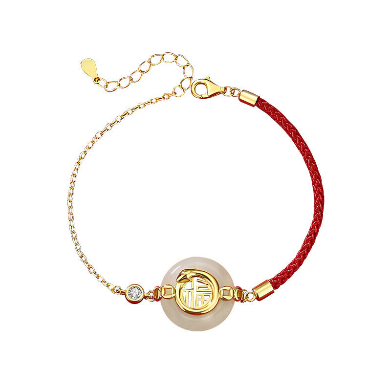 Hetian Jade Peace Buckle Red String Bracelet