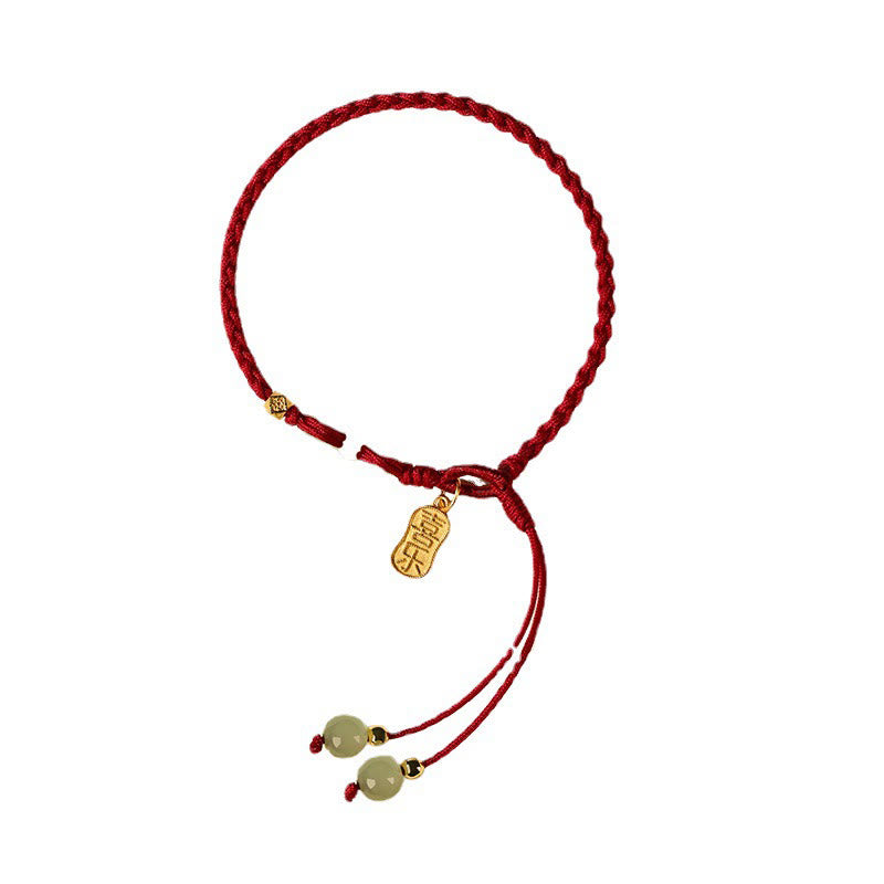 Hetian Jade Peace Buckle Red String Luck Bracelet 15-20cm Wrist