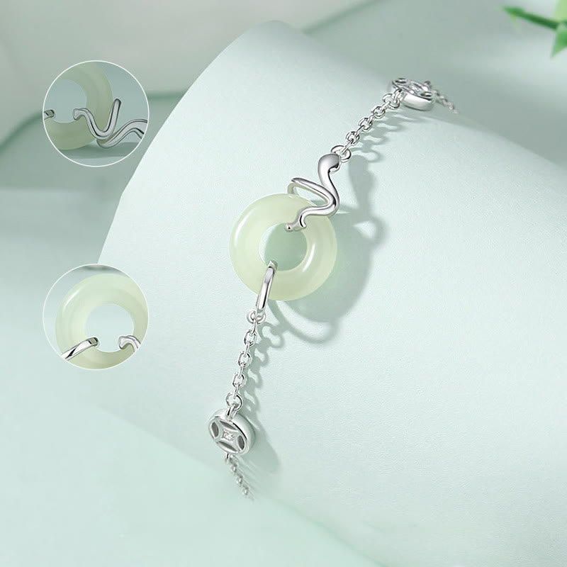 Hetian Jade Peace Buckle Snake Bracelet with 925 Silver