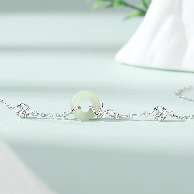 Hetian Jade Peace Buckle Snake Bracelet with 925 Silver