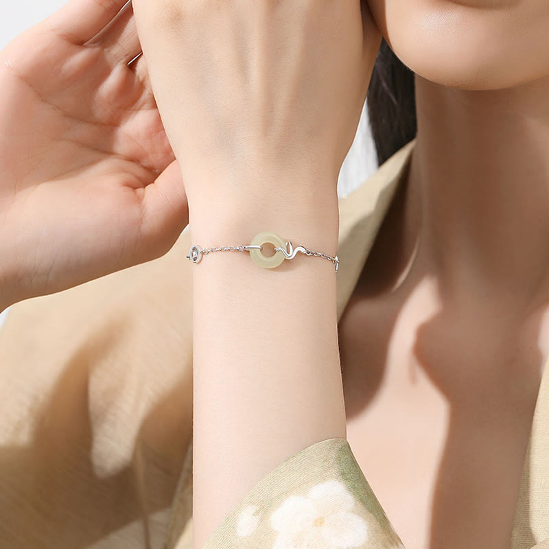 Hetian Jade Peace Buckle Snake Bracelet with 925 Silver