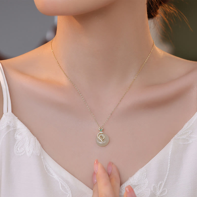Hetian Jade Peace Buckle Snake Necklace