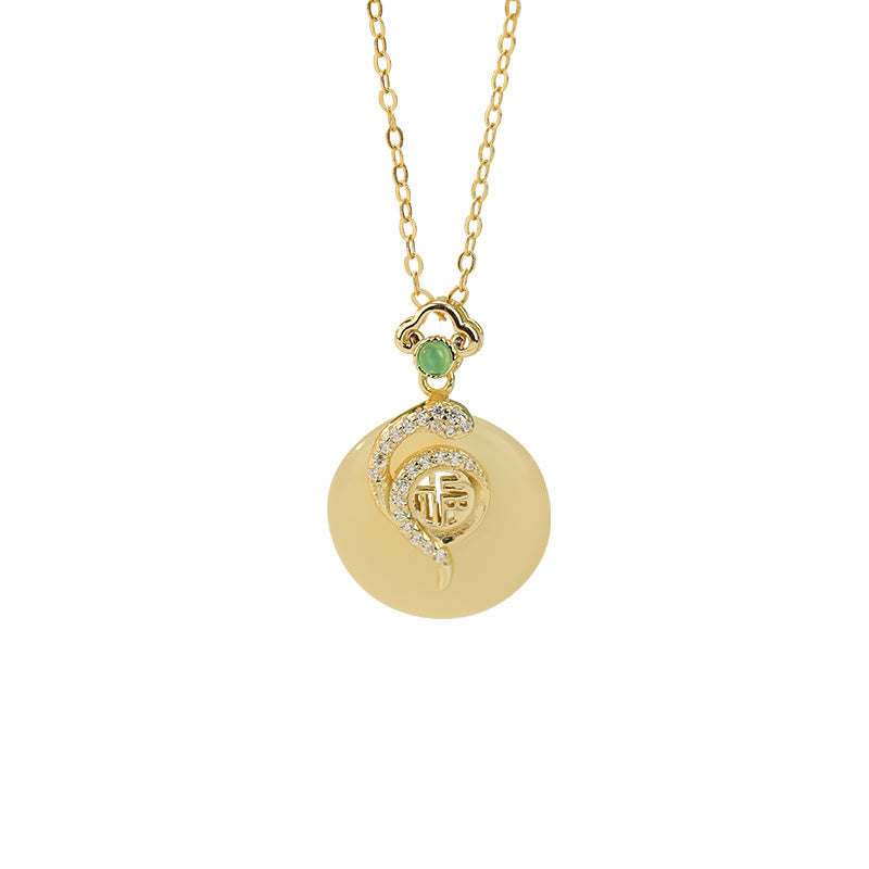 Hetian Jade Peace Buckle Snake Necklace