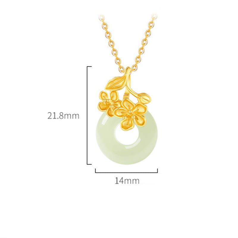 Hetian Jade Peach Blossom Necklace with Peace Buckle