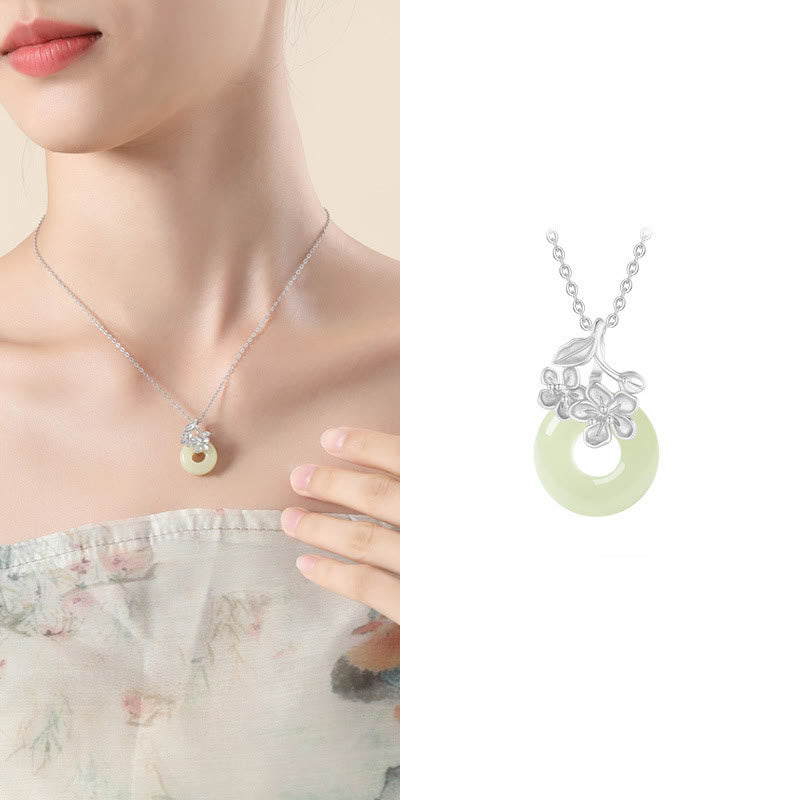 Hetian Jade Peach Blossom Necklace with Peace Buckle