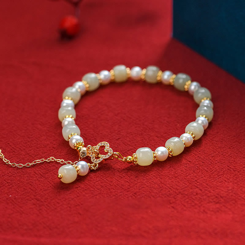 Hetian Jade Pearl Abundance Bracelet for Prosperity & Balance