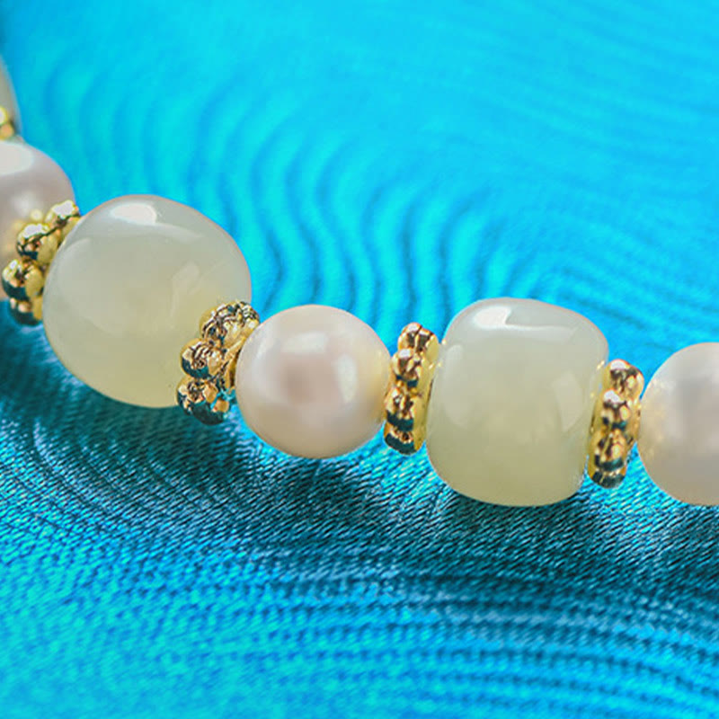 Hetian Jade Pearl Abundance Bracelet for Prosperity & Balance