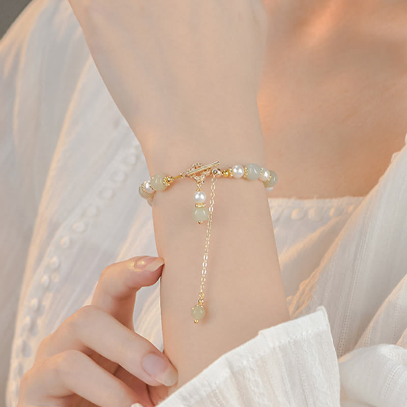 Hetian Jade Pearl Abundance Bracelet for Prosperity & Balance