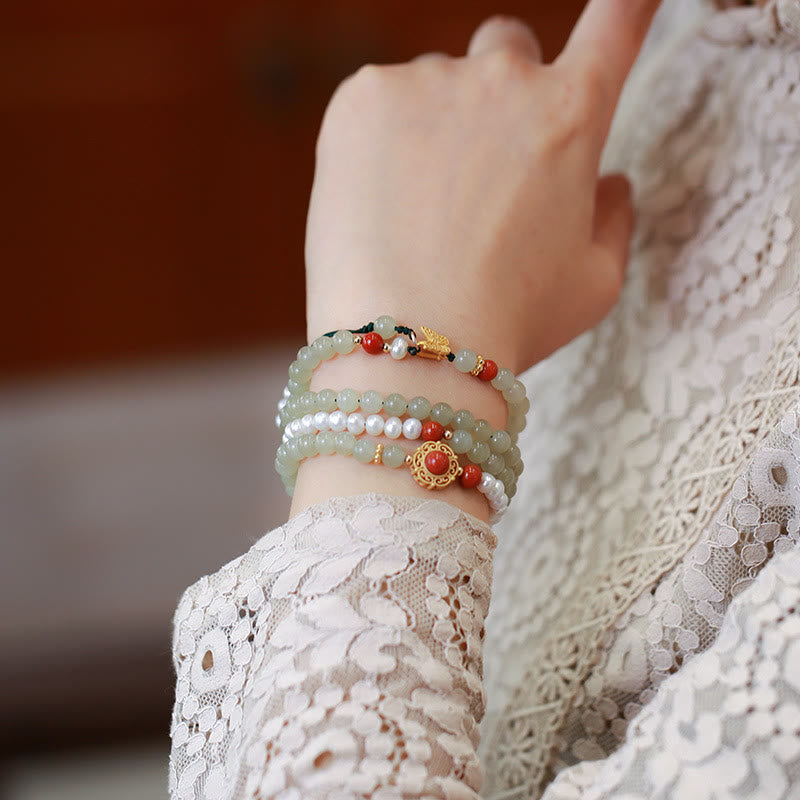 Hetian Jade & Pearl Luck Bracelet | Sterling Silver Gold Plated