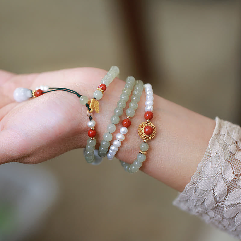 Hetian Jade & Pearl Luck Bracelet | Sterling Silver Gold Plated