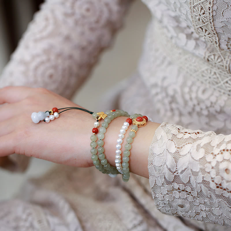 Hetian Jade & Pearl Luck Bracelet | Sterling Silver Gold Plated