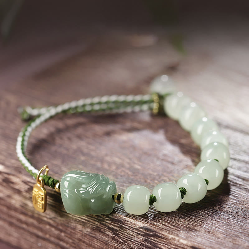 Hetian Jade PiXiu Luck Fu Character String Bracelet