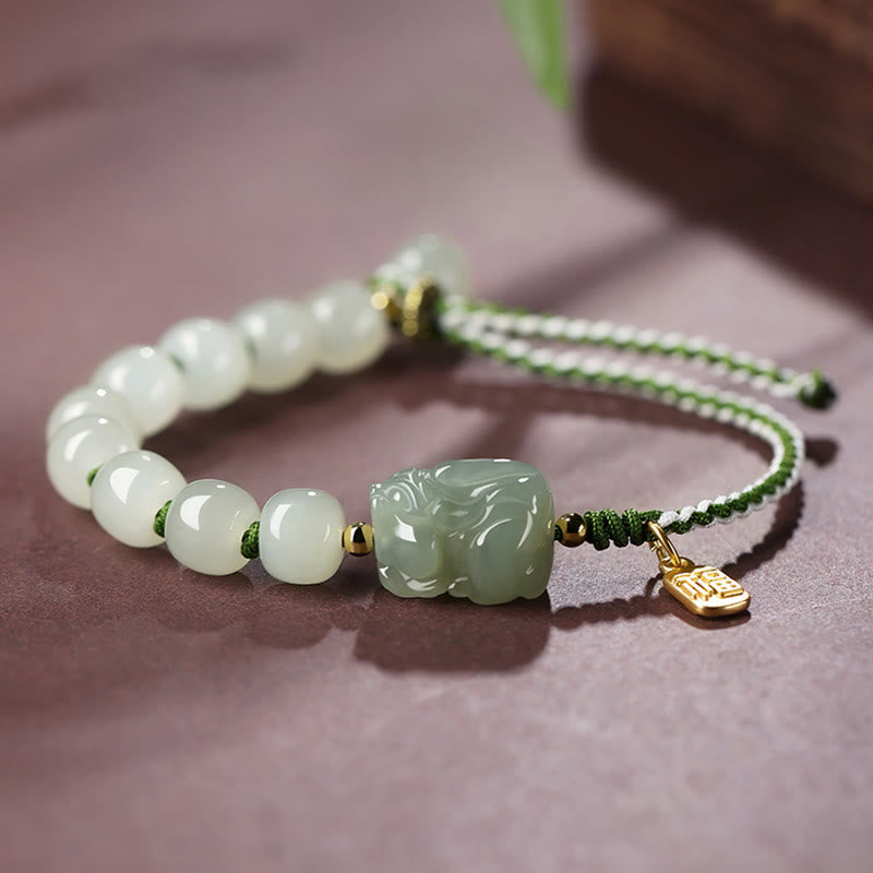Hetian Jade PiXiu Luck Fu Character String Bracelet