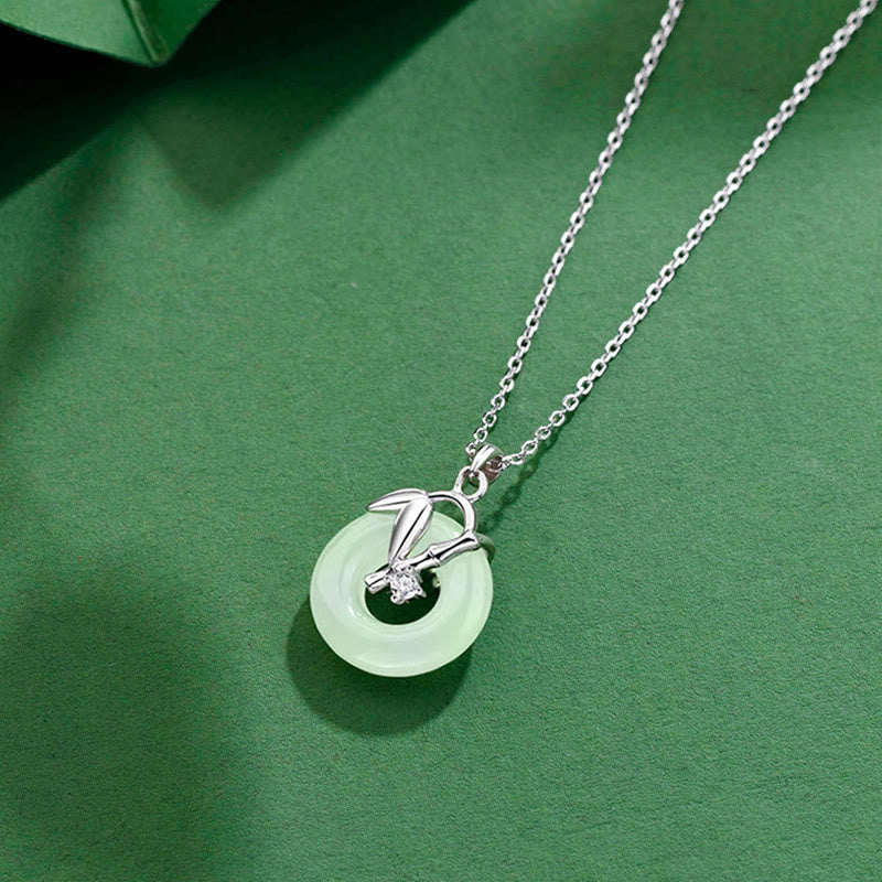 Hetian Jade Prosperity Pendant in 925 Sterling Silver Bamboo Leaf