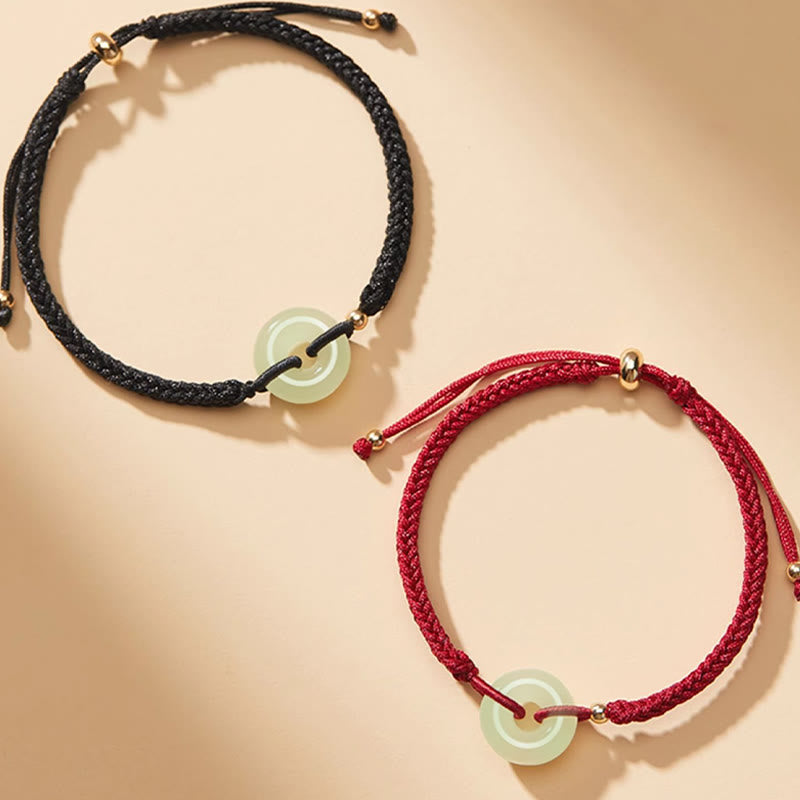 Hetian Jade Protection Bracelet with Peace Buckle & Fu Charm for Luck