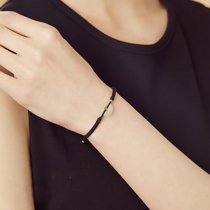 Hetian Jade Protection Bracelet with Peace Buckle & Fu Charm for Luck