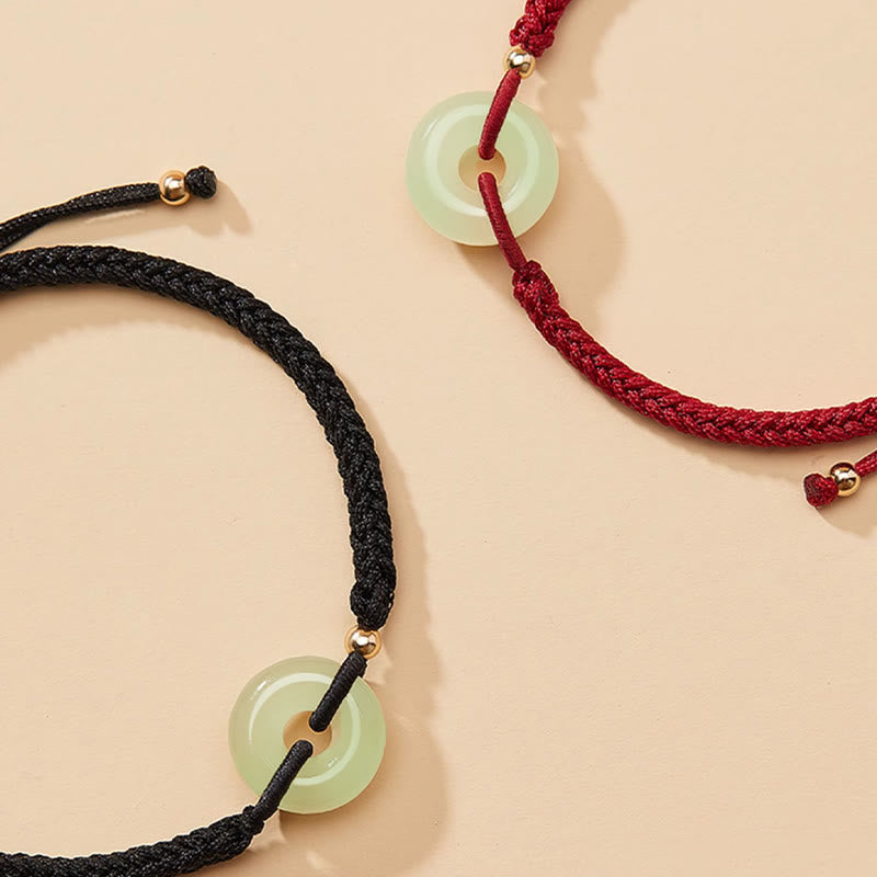 Hetian Jade Protection Bracelet with Peace Buckle & Fu Charm for Luck