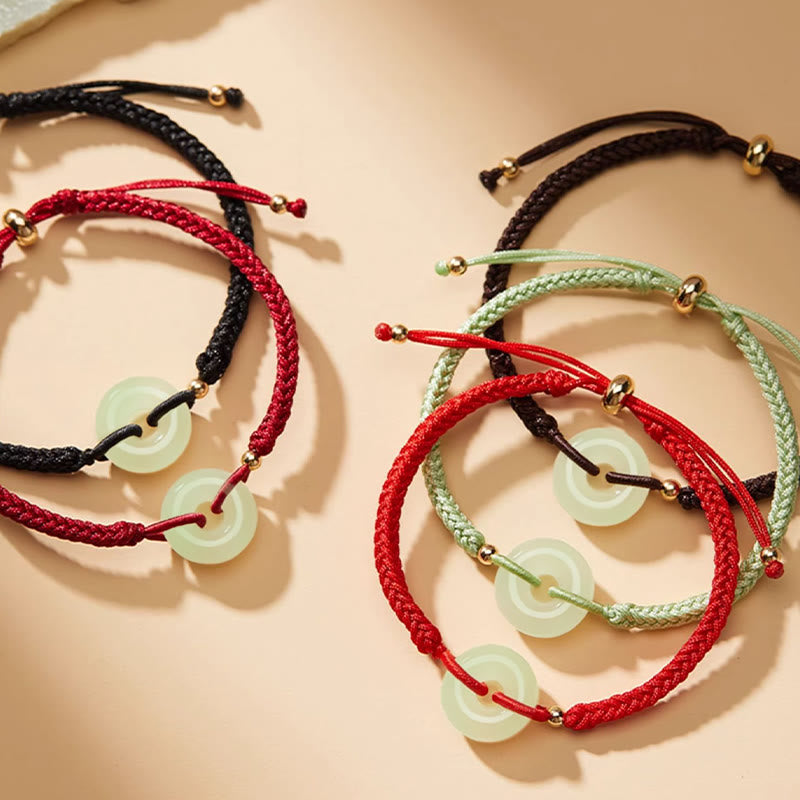 Hetian Jade Protection Bracelet with Peace Buckle & Fu Charm for Luck