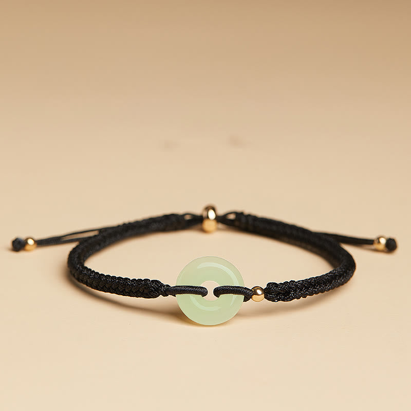 Hetian Jade Protection Bracelet with Peace Buckle & Fu Charm for Luck