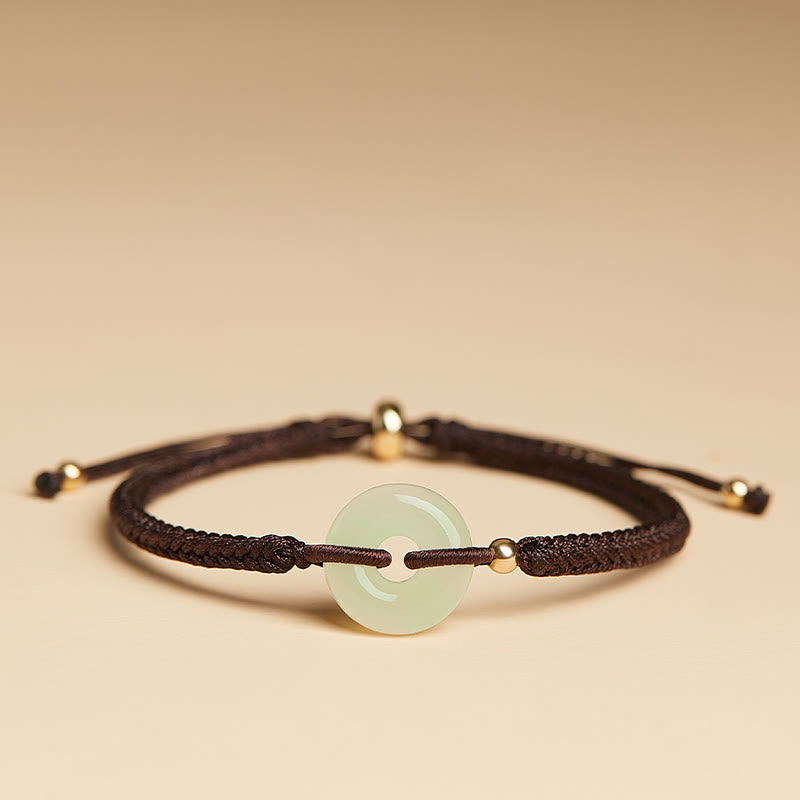 Hetian Jade Protection Bracelet with Peace Buckle & Fu Charm for Luck