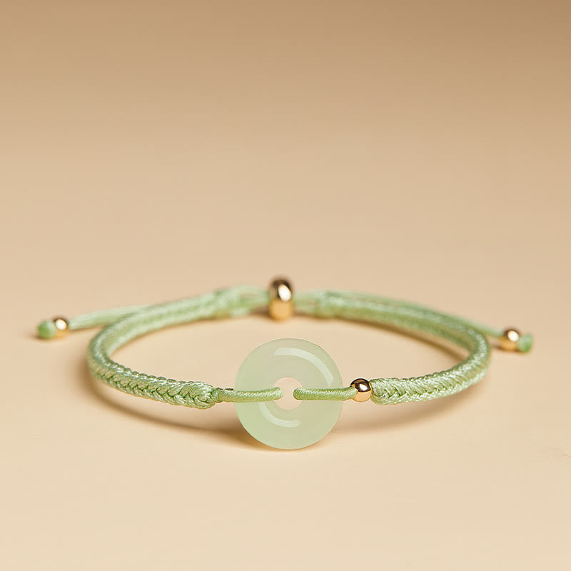 Hetian Jade Protection Bracelet with Peace Buckle & Fu Charm for Luck
