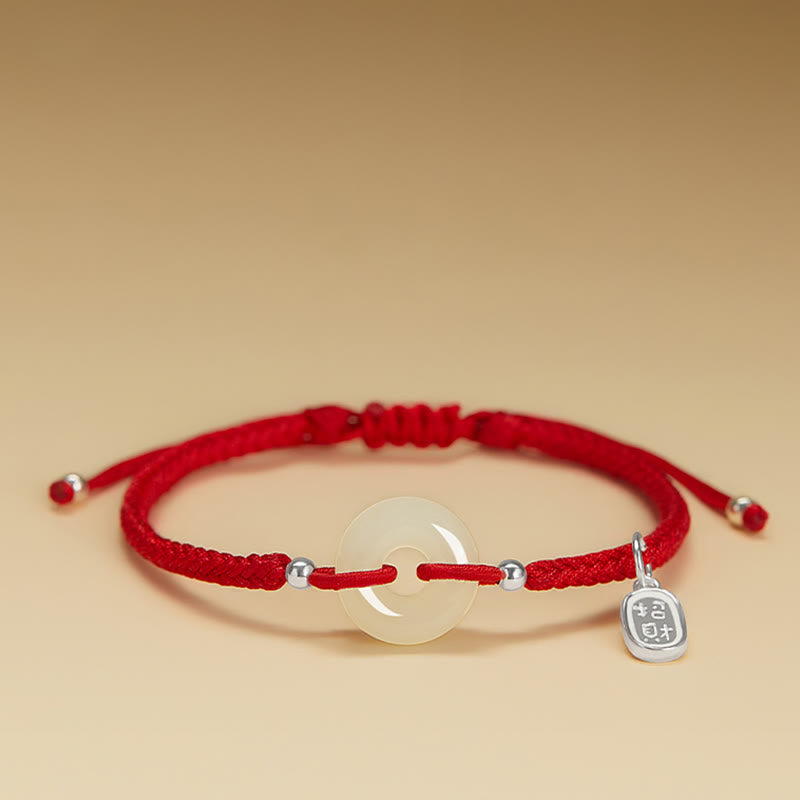 Hetian Jade Protection Bracelet with Peace Buckle & Fu Charm for Luck