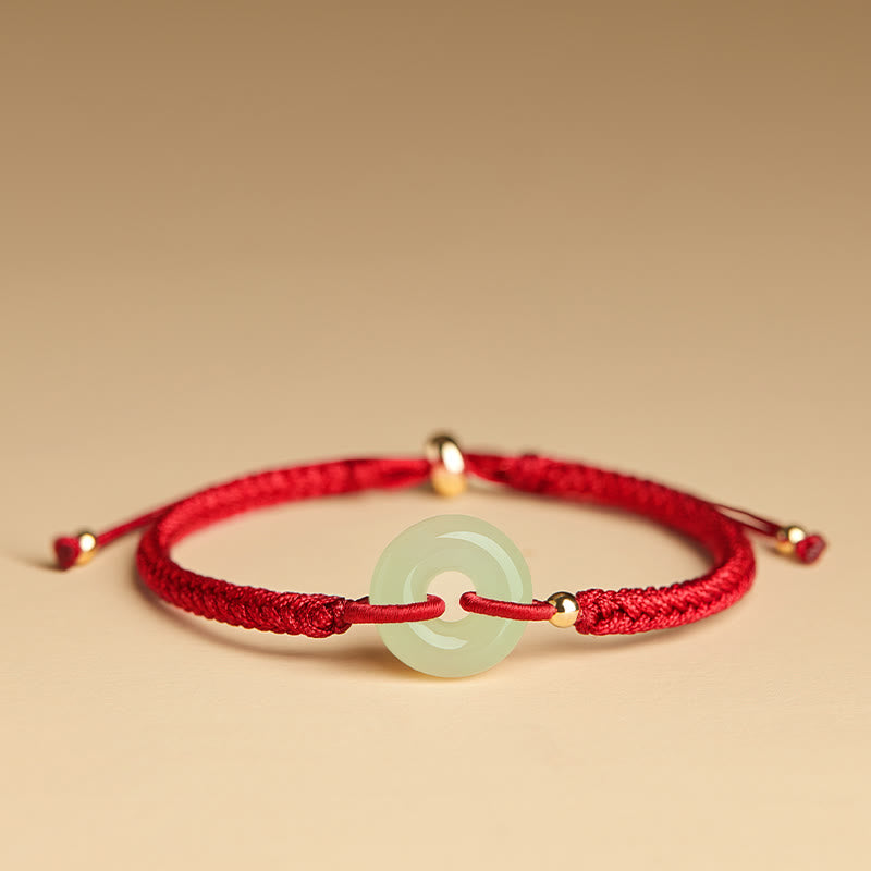 Hetian Jade Protection Bracelet with Peace Buckle & Fu Charm for Luck