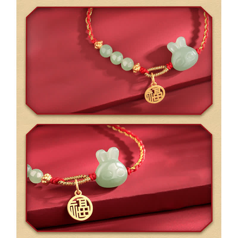 Hetian Jade Red String Bracelet for Luck and Happiness, 15-17cm