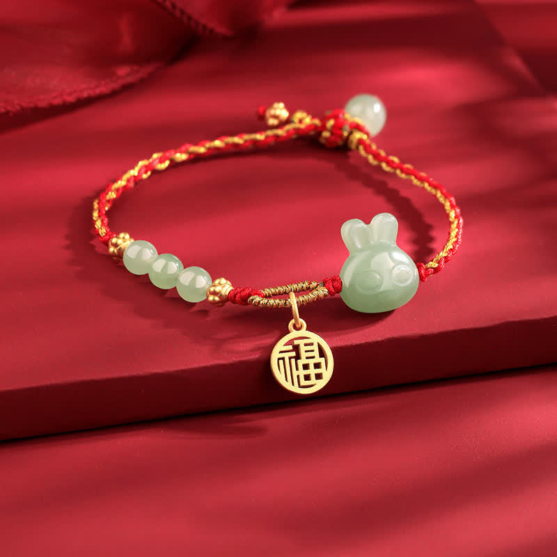 Hetian Jade Red String Bracelet for Luck and Happiness, 15-17cm