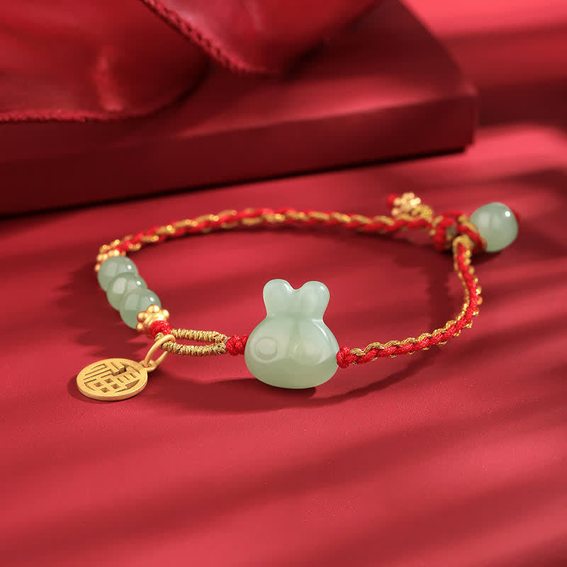 Hetian Jade Red String Bracelet for Luck and Happiness, 15-17cm
