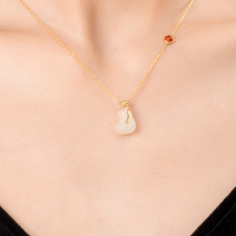 Hetian Jade Ruyi Cat Luck Bracelet and Necklace Set