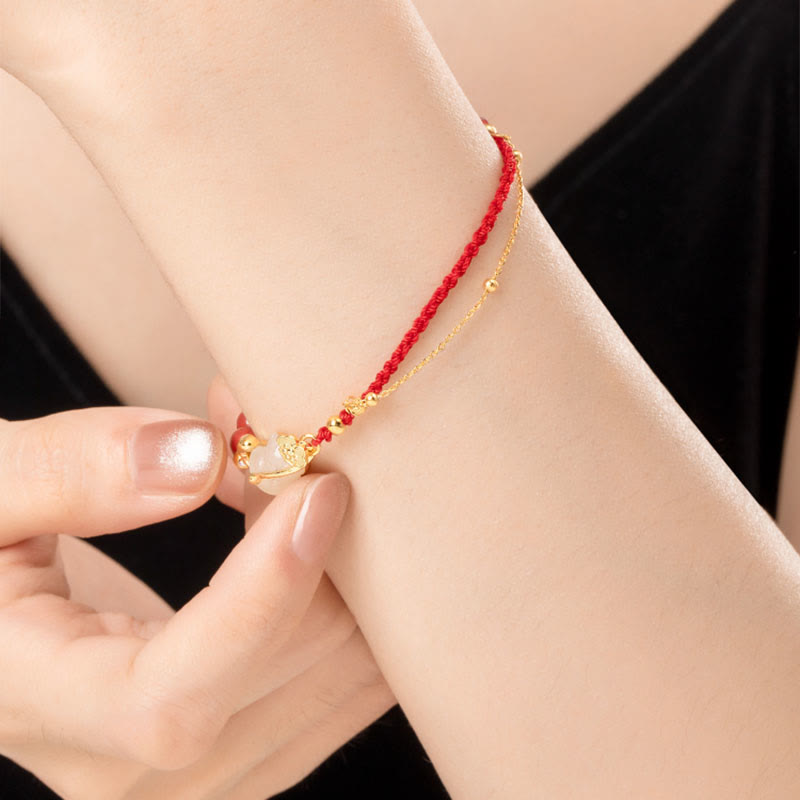 Hetian Jade Ruyi Cat Luck Bracelet and Necklace Set