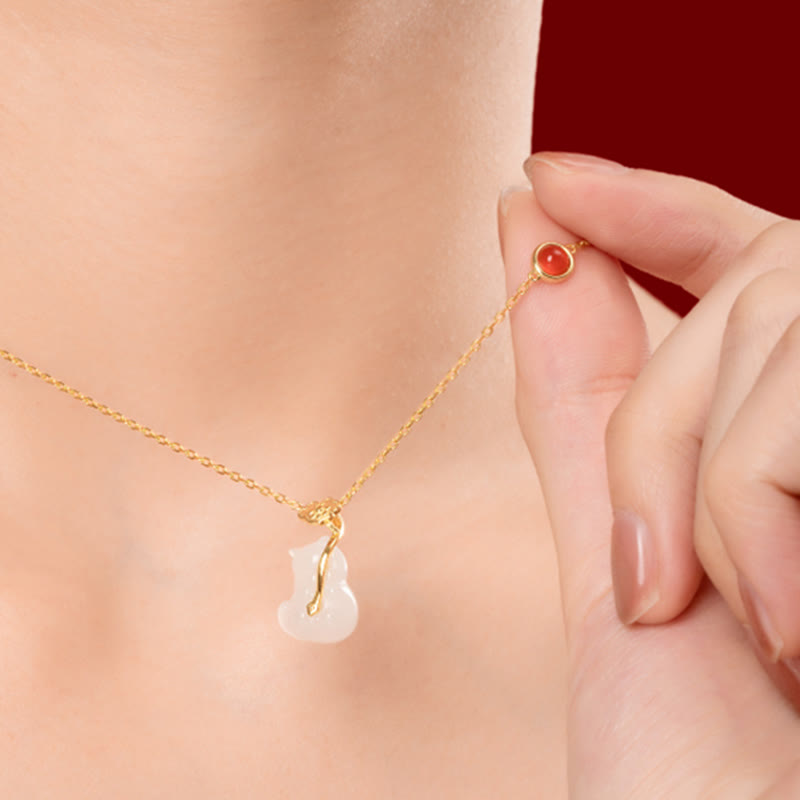 Hetian Jade Ruyi Cat Luck Bracelet and Necklace Set