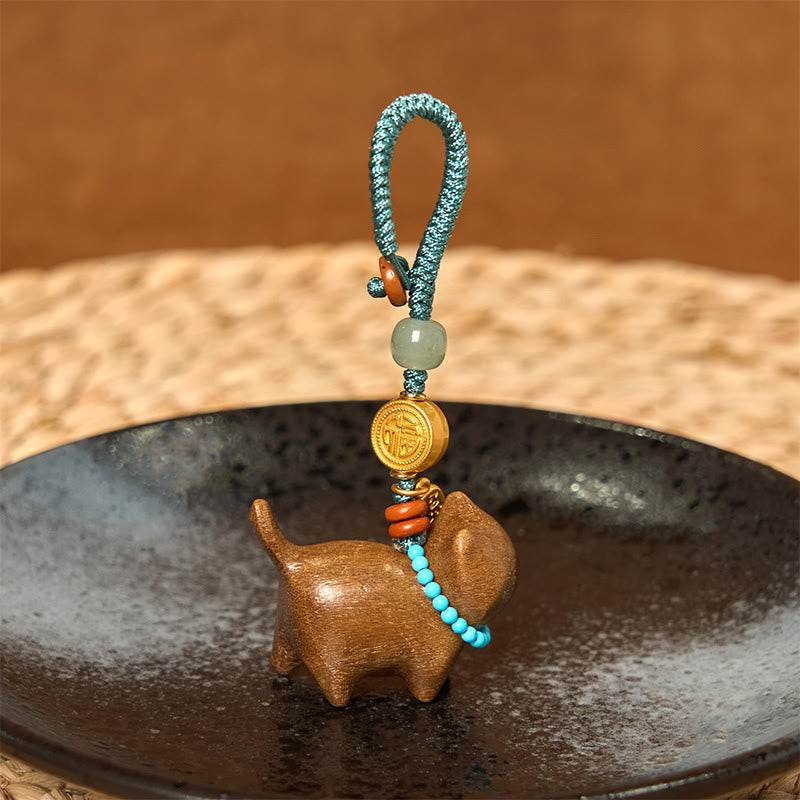 Hetian Jade & Sandalwood Fu Abundance Spiritual Key Chain