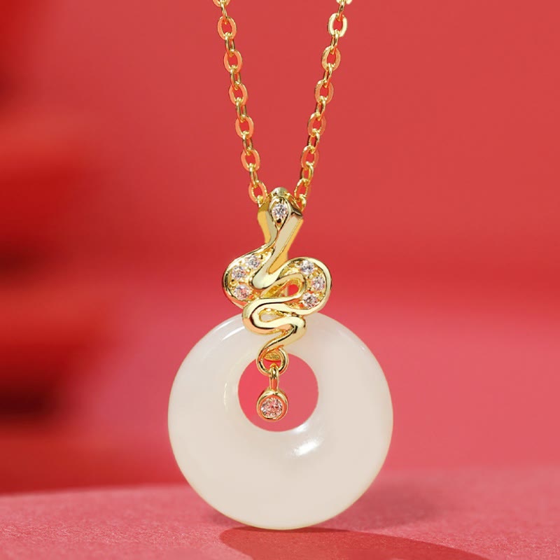 Hetian Jade Snake Peace Buckle Necklace