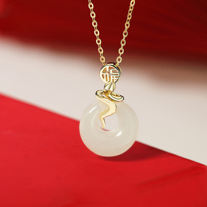 Hetian Jade Snake Peace Buckle Necklace