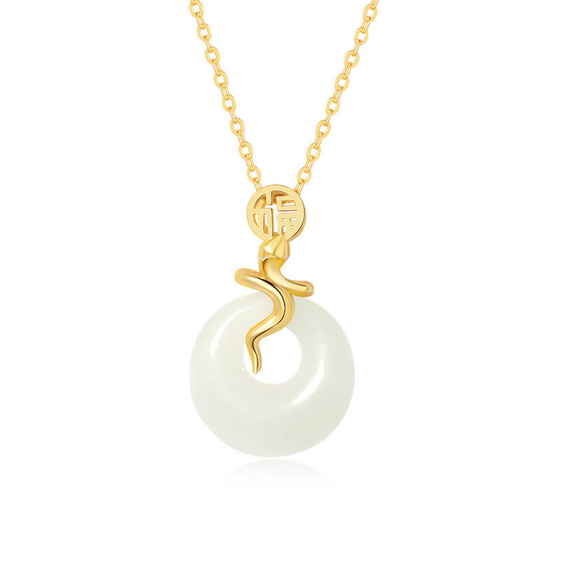 Hetian Jade Snake Peace Buckle Necklace