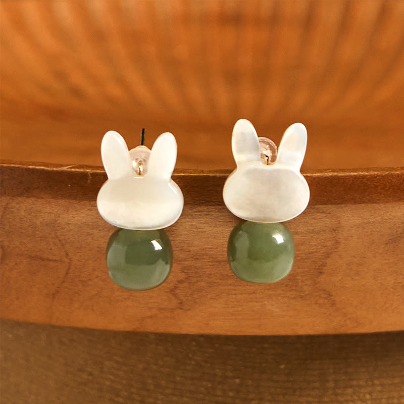 Hetian Jade Tridacna Stone Luck Earrings