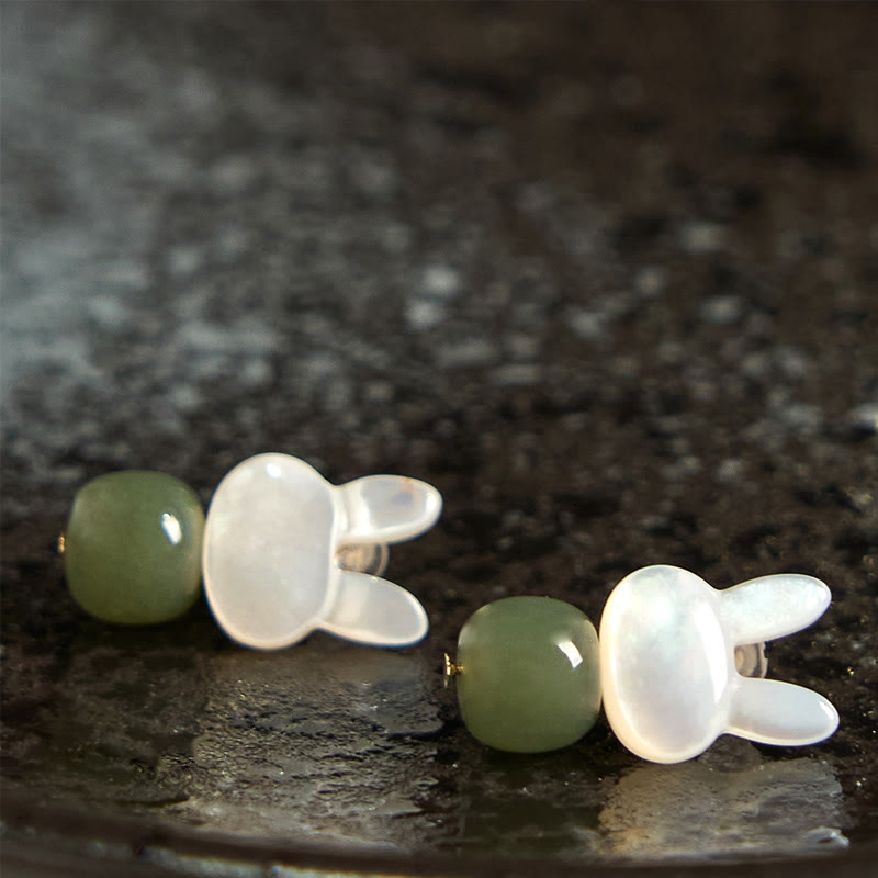 Hetian Jade Tridacna Stone Luck Earrings
