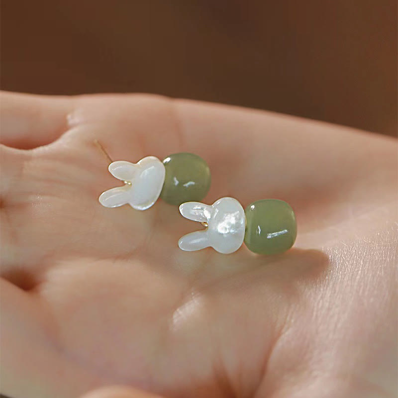 Hetian Jade Tridacna Stone Luck Earrings