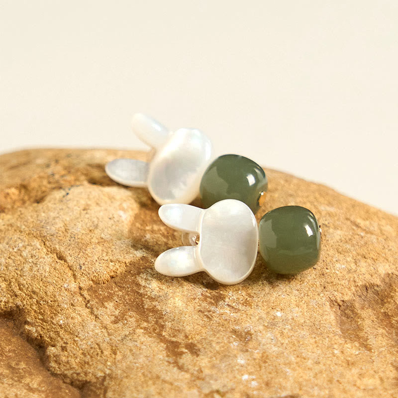 Hetian Jade Tridacna Stone Luck Earrings