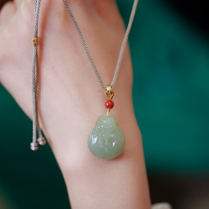 Hetian Jade Wealth Prosperity Necklace With Laughing Buddha Pendant